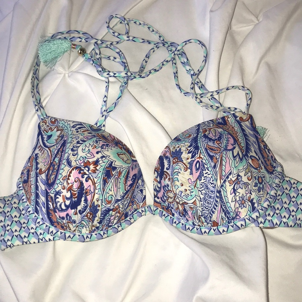 Blue paisley print bathing suit top
